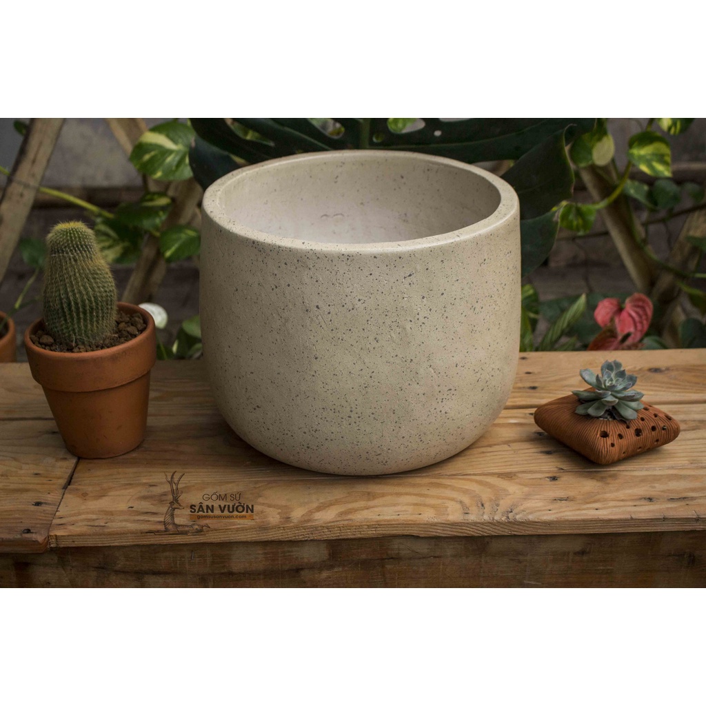 Chậu trồng cây gốm đất nung  DÁNG NỒI SƠN WAX MÀU XANH NHÁM D31xH26cm - gốm sứ sân vườn Bình Dương chất lượng cao
