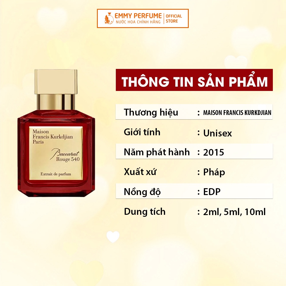 Nước hoa nữ MFK Baccarat Rouge 540 Extrait de Parfum Ngọt ngào, Sang trọng, Quý phái, Lưu hương lâu - Emmy Per