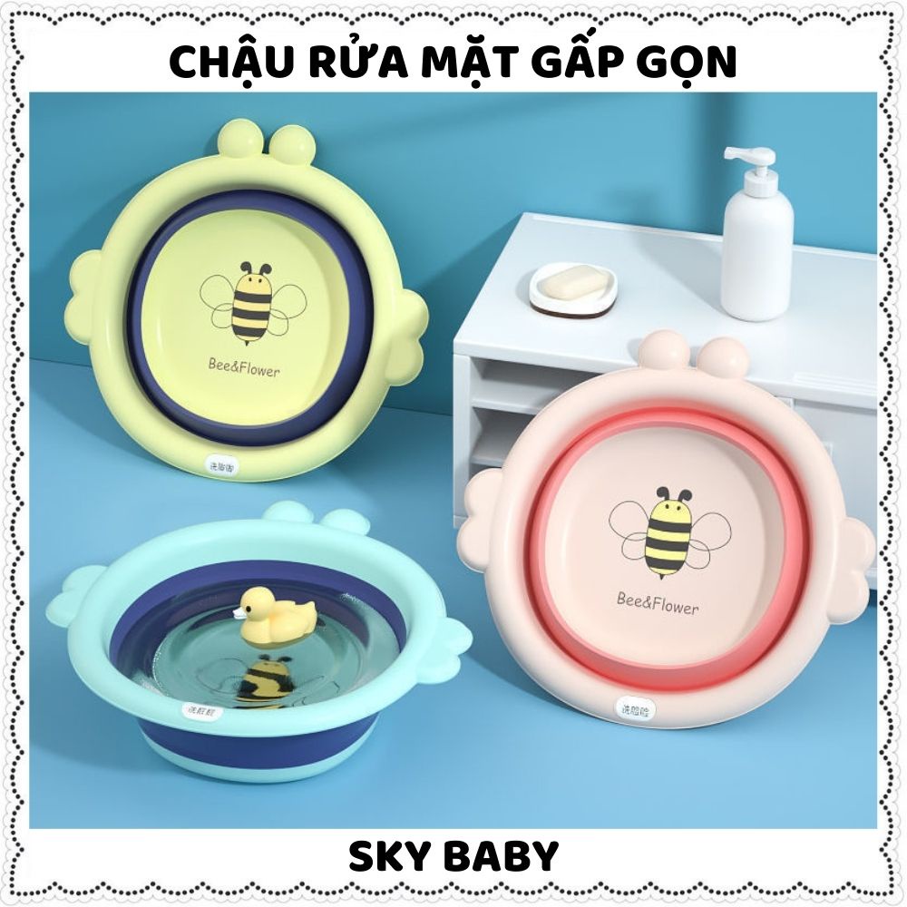 Chậu rửa mặt gấp gọn silicon cho bé hình ong cao cấp xếp gọn mang đi du lịch tiện dụng đồ sơ sinh