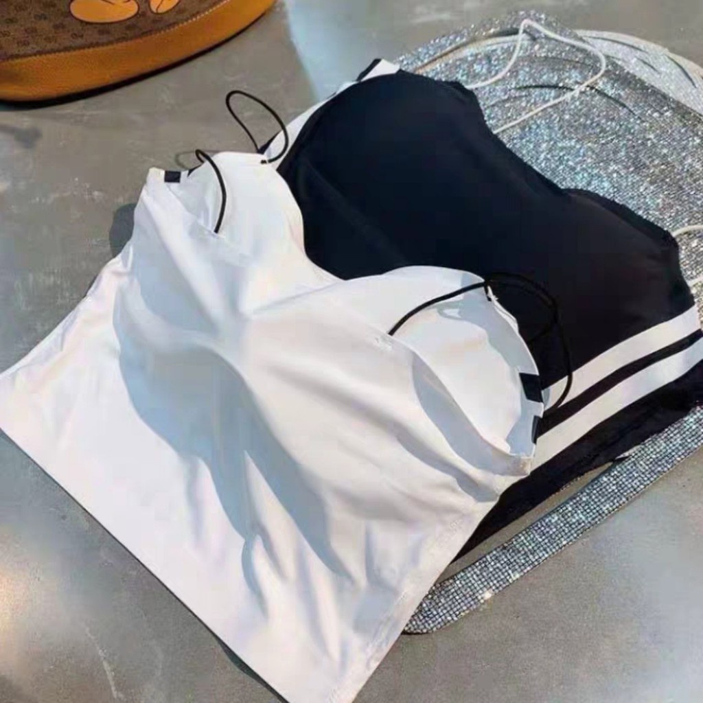 Áo Lót Nữ Bra 2 Dây Tập Gym Yoga Đen Trắng Không Gọng Kẻ Sọc Đẹp - Moon underwear