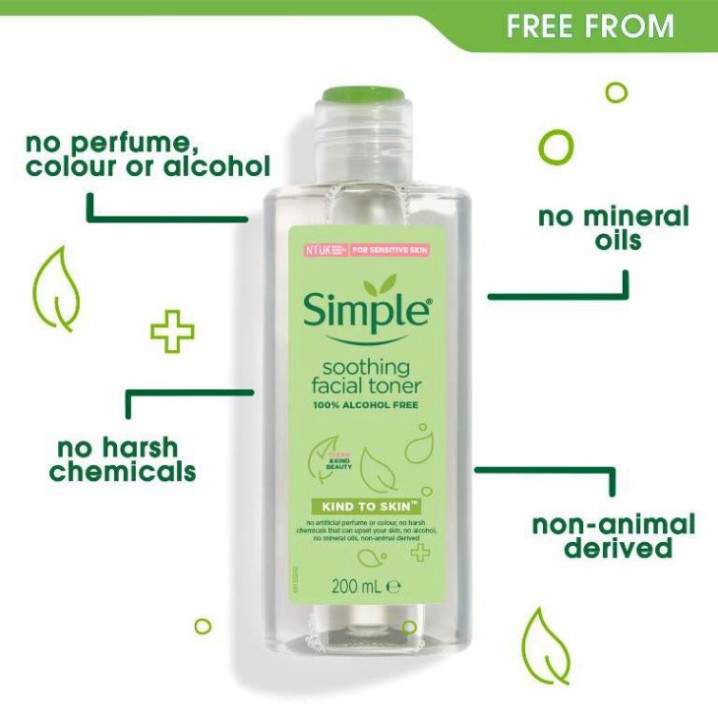 Nước Hoa Hồng Simple Kind To Skin Soothing Facial Toner UK 200ML Cân Bằng và Làm Dịu Da Nhạy Cảm H763