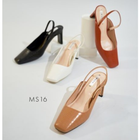 Giày Cao Gót 7cm Quai Mềm Slingback MUSO Mũi Vuông Da Vân Rắn Sang Chảnh