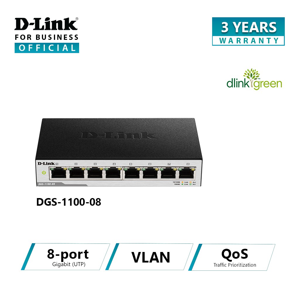 8-Port Layer 2 Lite Smart Managed Gigabit Switch D-Link DGS-1100-08