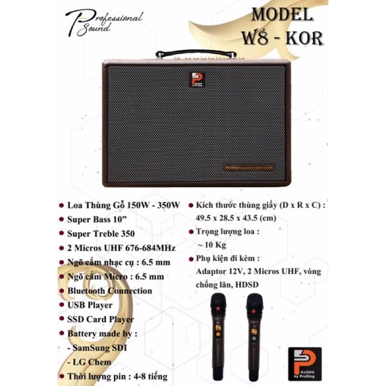 Loa Di Động Cao Cấp Prosing W8 Kor - Hàng Chính Hãng 2022 - Gia Khang Shop