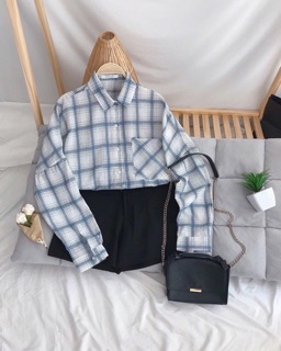 Áo sơ mi oversize caro trắng