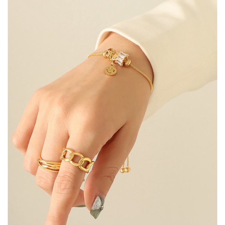 Lắc Tay Dây Rút Mặt Đá Nhân Tạo Titan Ko Đen TT 4241