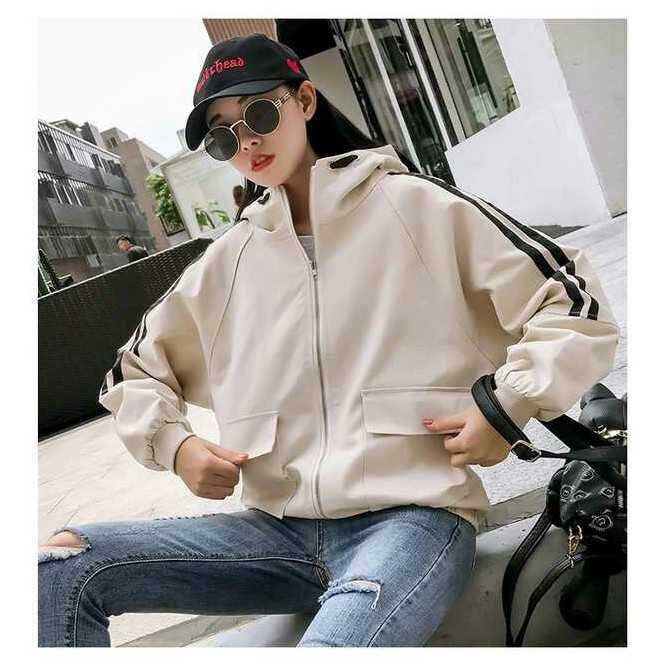 [P5] Áo khoác dù nữ túi hộp 2 xọc xinh xắn - khoát đẹp có nón | BigBuy360 - bigbuy360.vn