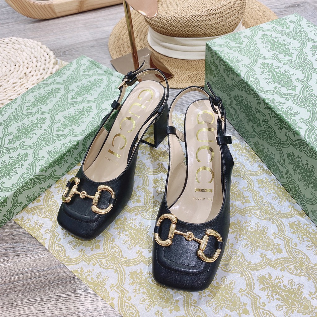 Sandal cao gót vuông Gucci