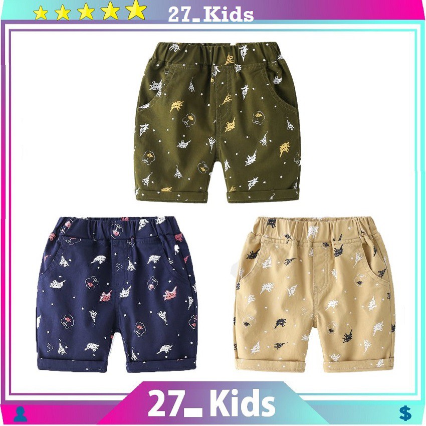 Quần Kaki bé trai 27KIDS quần short cho bé hoạ tiết khủng long đáng yêu