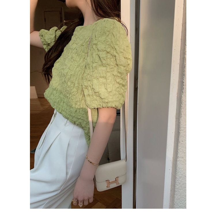 Áo Sơ Mi Chiffon Tay Ngắn Phồng Dễ Thương Thời Trang Mùa Hè Cho Nữ