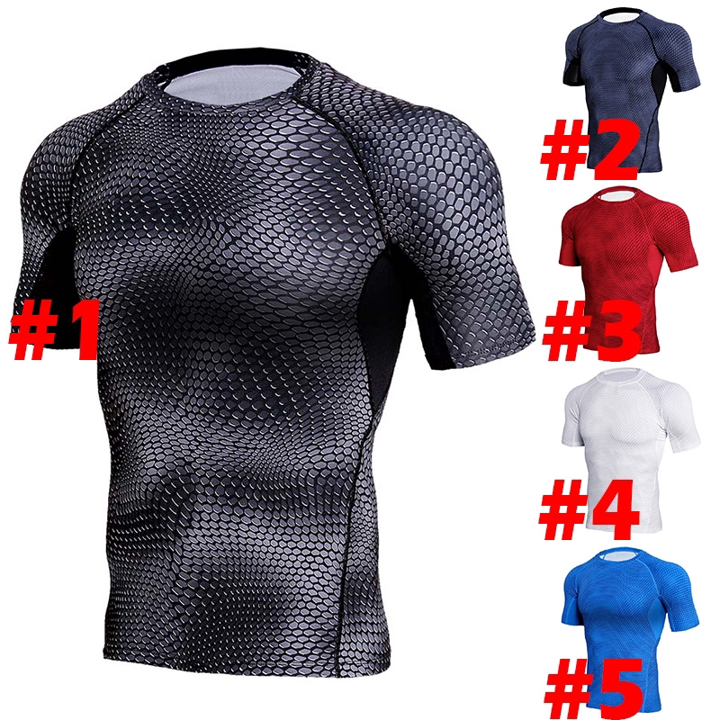 Áo thun tay ngắn bó sát in hình 3D chuyên dụng tập gym cho nam