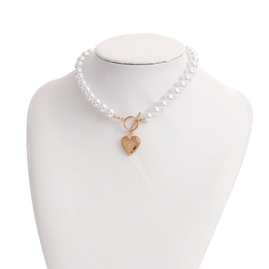 (0740) Vòng Cổ Choker Ngọc To Khoá Tim Nổi Bật
