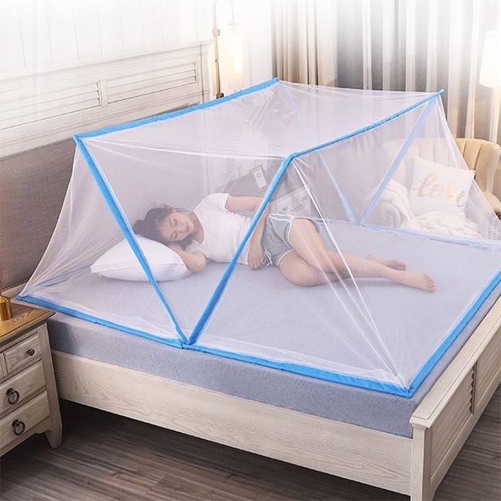 MÀN GẤP GỌN 1.6x2m hoặc 1,8x2m CHẤT LIỆU VẢI COTTON THOÁNG MÁT, MẮT LƯỚI 3D NHỎ CHỐNG MUỖI VÀ CÔN TRÙNG