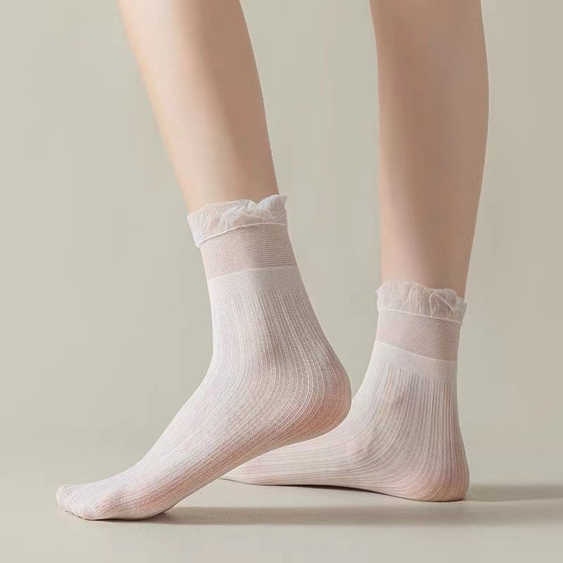 Vớ Nhung Cổ Cao Vừa Thoáng Khí Phối Ren Thời Trang Xuân Hè Cho Nữ