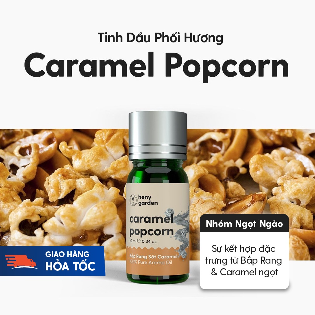 Tinh Dầu Phối Hương Caramel Popcorn (Ngọt) Xông Thơm Phòng, Làm Nến Thơm Thiên Nhiên Heny Garden 10mL