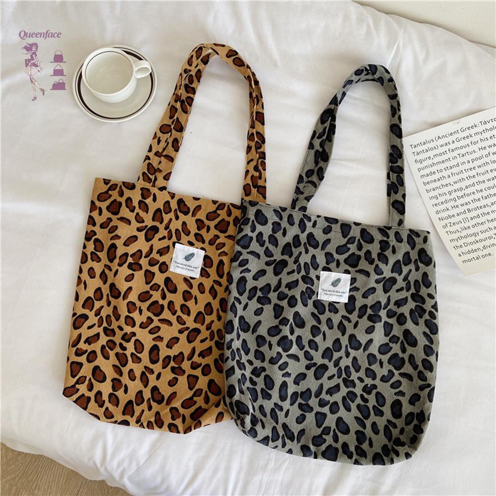 Queen_Autumn Corduroy Shoulder Bag Women Animal Pattern Big Capacity Handbag Tote☆