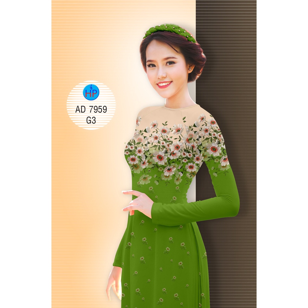 Vải áo dài hoa xinh (AD 7959), chất lụa ban mai co giãn nhẹ 4 chiều, dày dặn, mềm, mịn, mát, rũ tà.