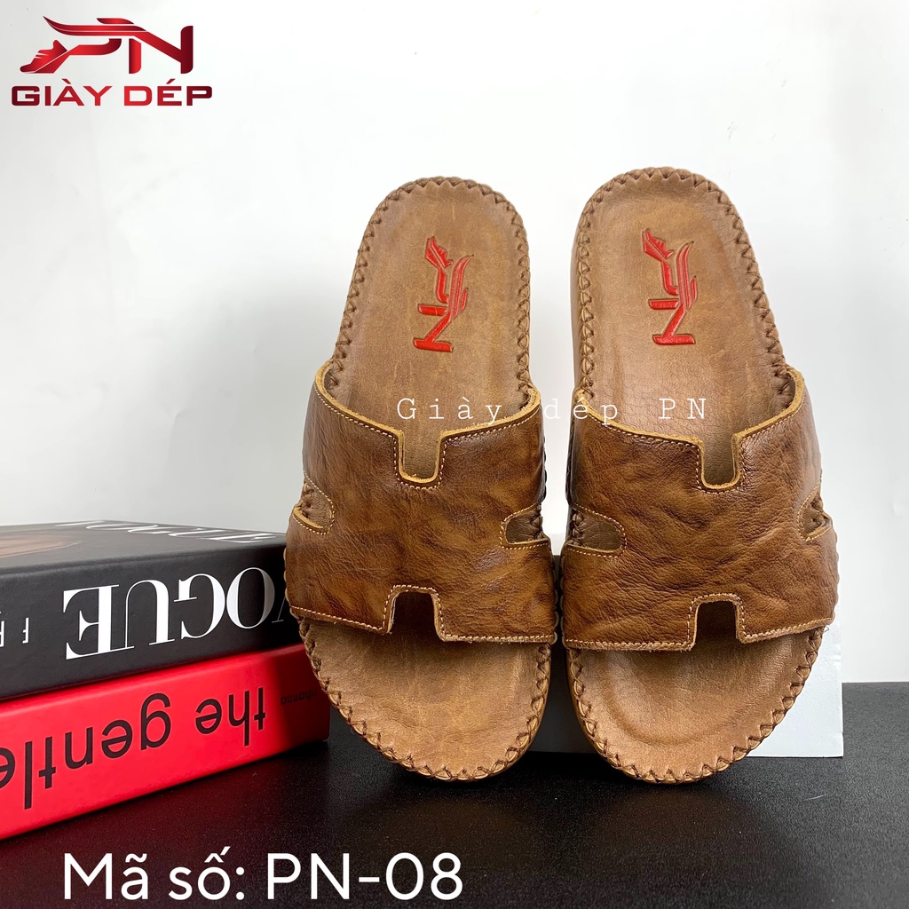 Dép nam  quai ngang - quai chữ H da bò cao cấp