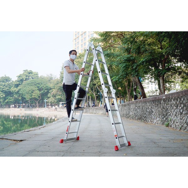 Thang nhôm gấp 4 đoạn 4,4M đa năng nhập khẩu FUJIHOME, thang chữ A,M xếp gọn 4 khúc gia đình aluminum ladder