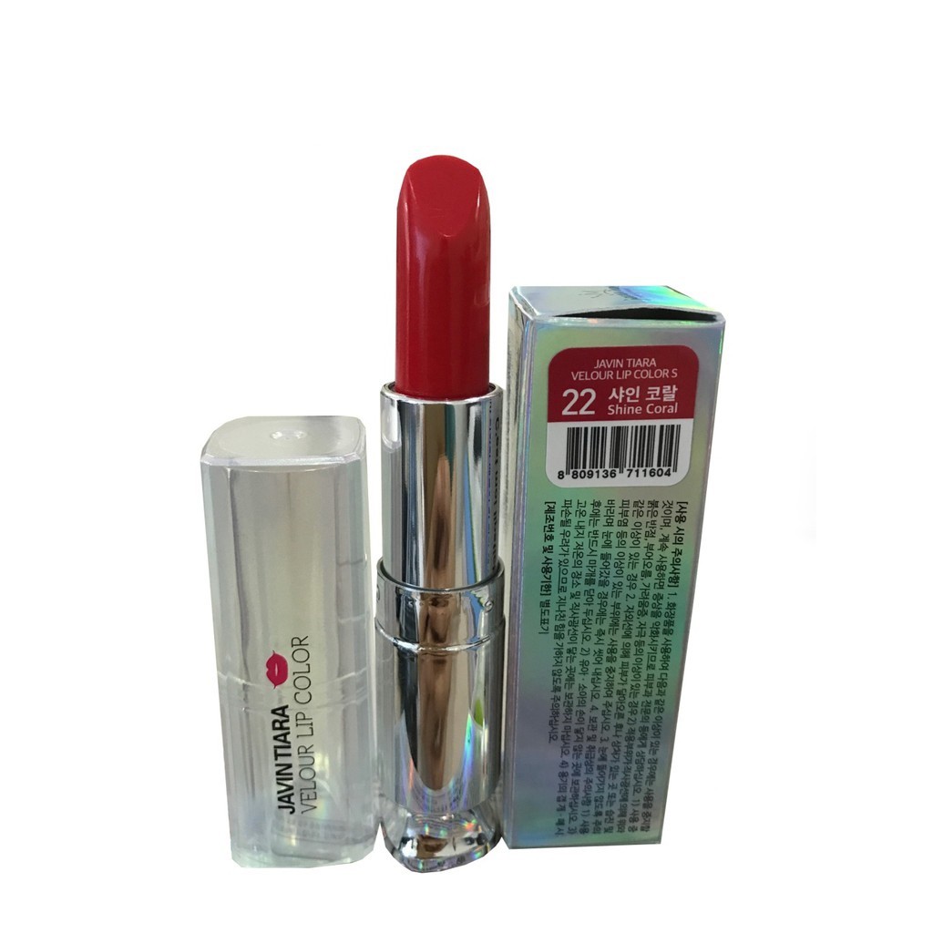 Son Lì Dưỡng Môi Màu Shine Coral No22 (Hàn Quốc)_Javin Tiara Velour Lip Color S (Tặng mặt nạ giấy 3W/3D)