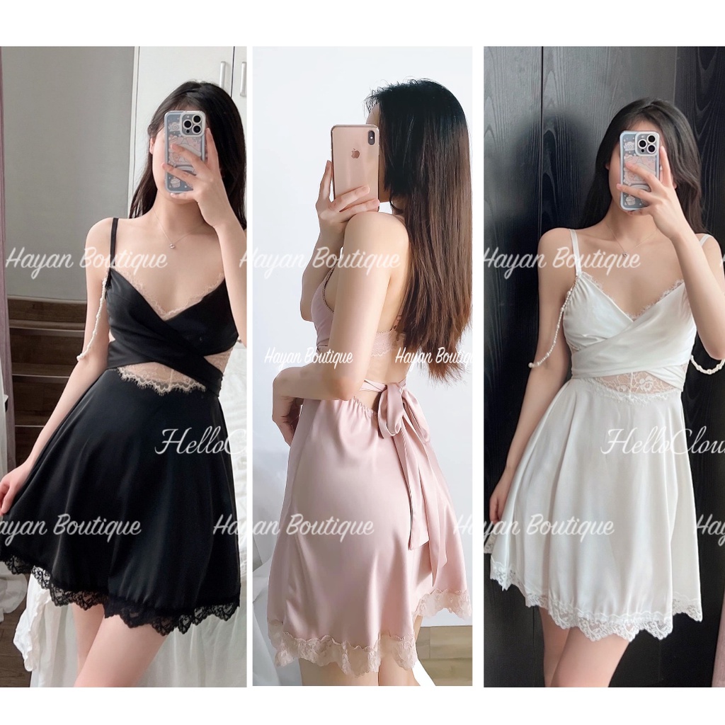 Váy ngủ sexy dây buộc chéo ngực, đầm ngủ lụa sexy gợi cảm #HT168