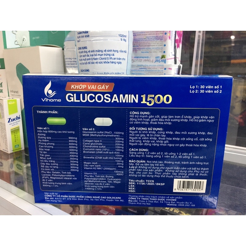 Hỗ trợ xương khớp, Viêm khớp, Viên uống xương khớp Glucosamine 1500 làm giảm đau khớp vai gáy bôi trơn xương khớp