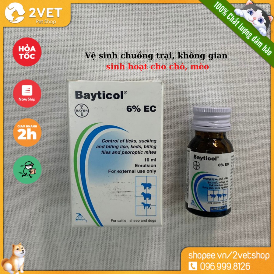 Đẩy Lùi Ve - Rận - Bọ Chét Trên Vật Nuôi - Dạng Nước Nhỏ - Xịt - Bayticol 6% - Thể Tích 10ml