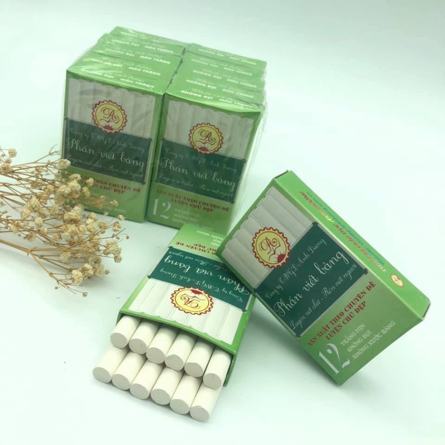 PHẤN TRẮNG VIẾT BẢNG THANH ĐẬM ÁNH DƯƠNG - Hộp 12 Viên - Trắng Mịn, Không Bụi, Không Xước Bảng
