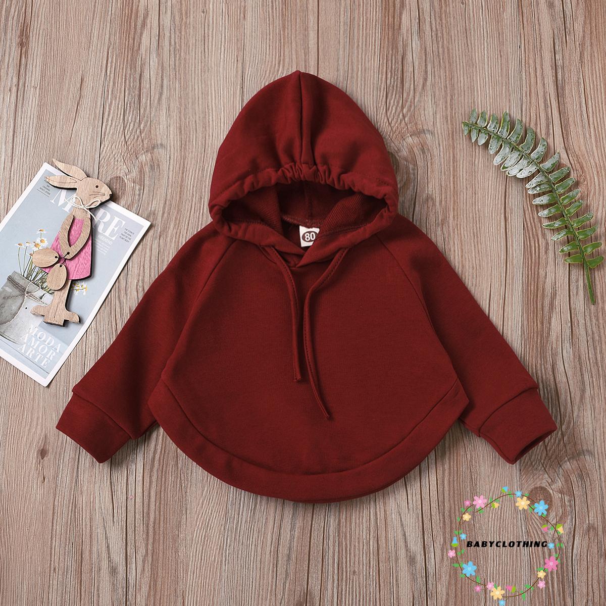 BBCQ-Kid´s Solid Hooded Cloak Top, Long Sleeve Arc Hem Pullover Hoodies