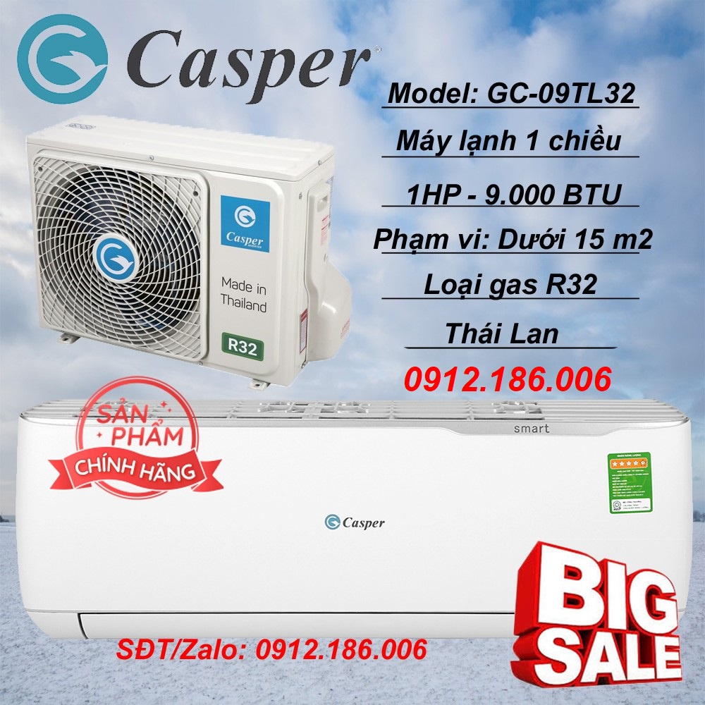 Máy lạnh Casper Inverter 1 HP (9000BTU) GC-09TL32 - Hàng chính hãng ( LIÊN HỆ VỚI NGƯỜI BÁN ĐỂ ĐẶT HÀNG)