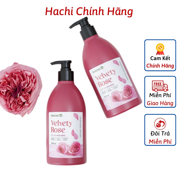 Sữa Tắm Chiết Xuất Hoa Hồng VELVETY ROSE- HACHI 500ML, 800ml [Chính Hãng] Sữa Tắm Hachi hoa hồng cao cấp dưỡng ẩm cho da