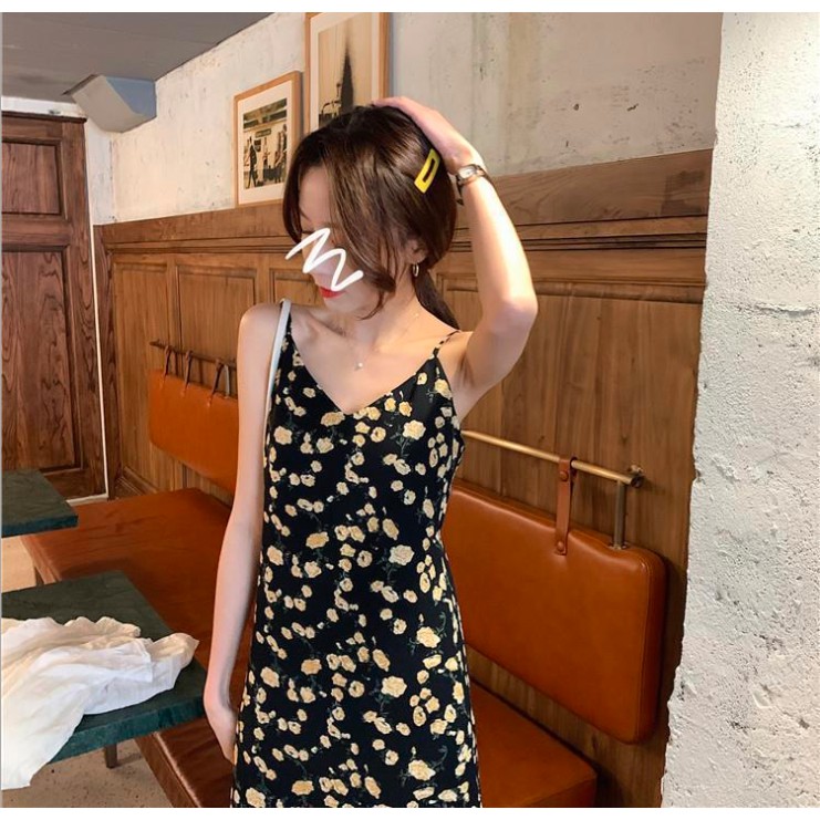 Váy hoa nhí mindi cổ tim dáng xuông 2 dây nhỏ đầm hoa nữ dáng dài đi biển, du lịch mẫu siêu hot M06 | BigBuy360 - bigbuy360.vn