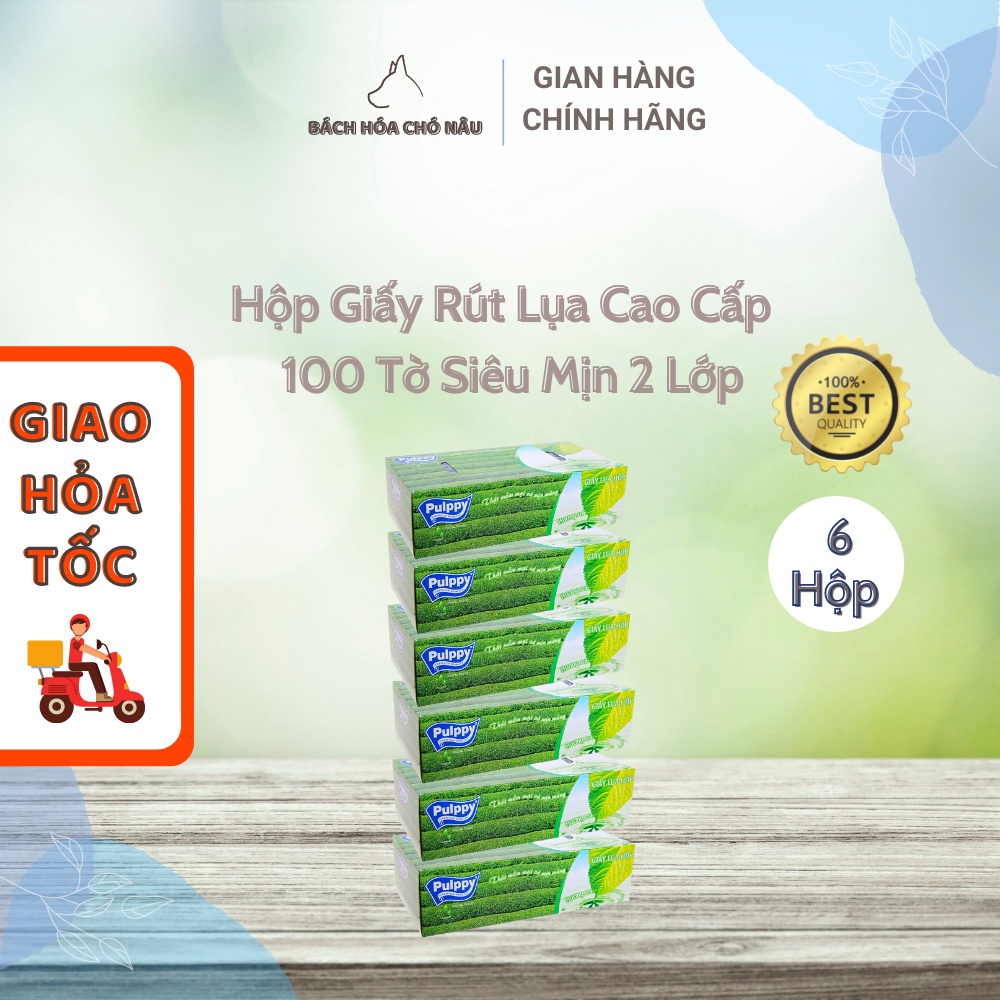 COMBO 6 Hộp Giấy Rút Lụa Pulppy Hương Trà Xanh 100 Tờ/ Hộp Giấy 2 Lớp Cao Cấp [ Hàng Mới Chính Hãng]