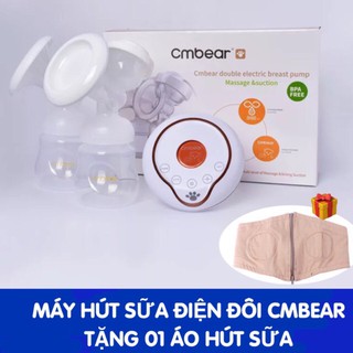 [TẶNG ÁO HÚT SỮA RẢNH TAY] Máy Hút Sữa Điện Đôi CMBEAR Có Phễu Massage Silicon Siêu Êm