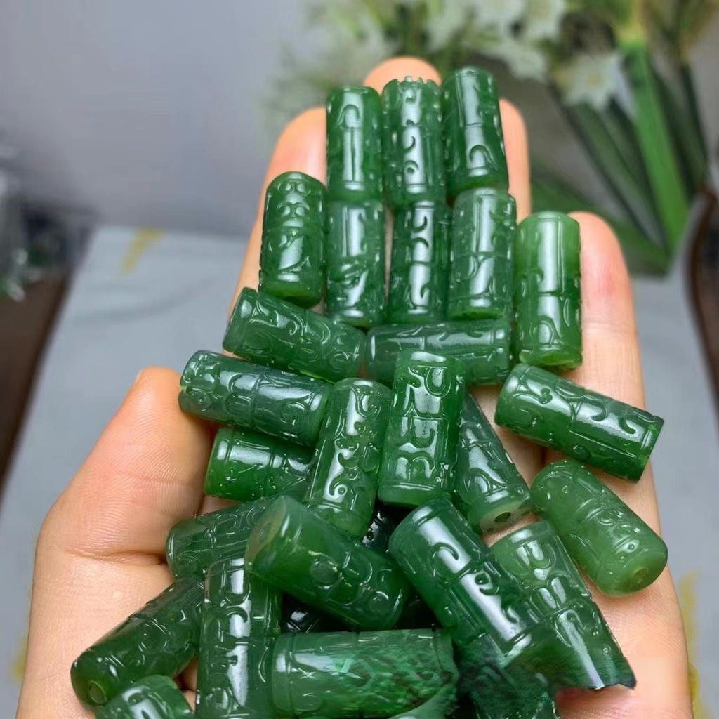 Bingyingge Hetian Azurite Hạt Giấy Cỡ Lớn Màu Xanh Lá Cây Ấm Áp Làm Mặt Dây Chuyền DIY