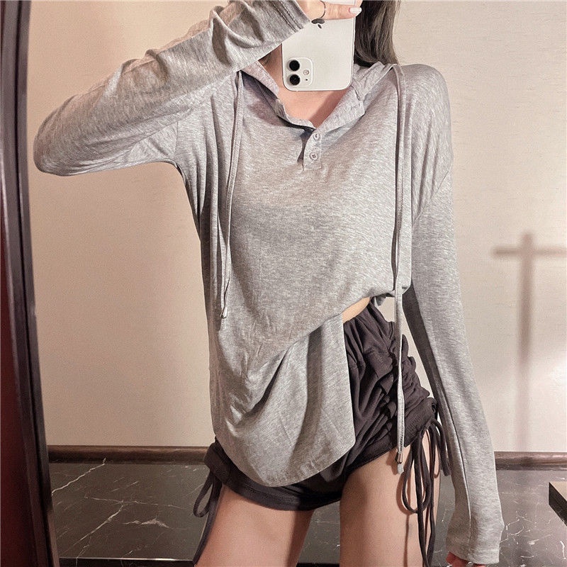 2-Piece Set Includes Sun Protector Hoodie + Fashion Drawstring High Waist Shorts For Women | BigBuy360 - bigbuy360.vn