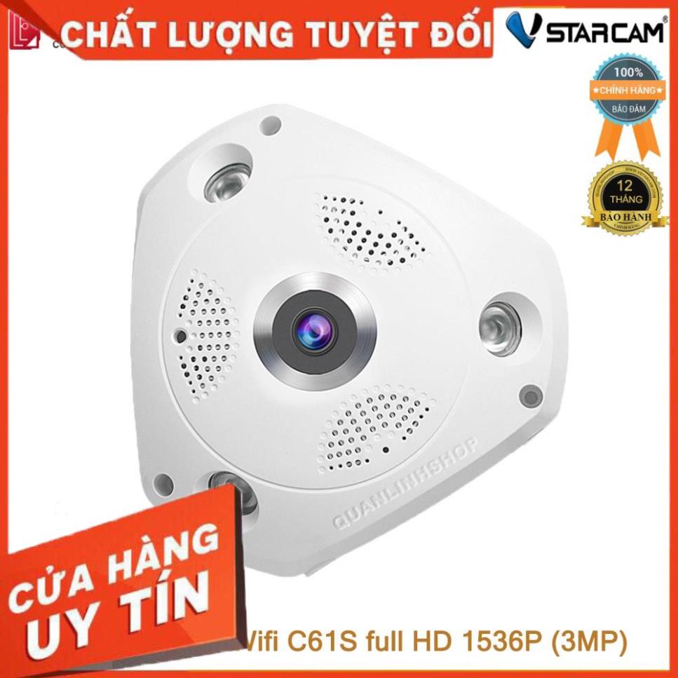 (giá khai trương) Camera Wifi IP Vstarcam C61s Full HD 1536P ốp trần, góc rộng 180 độ kèm thẻ 64GB