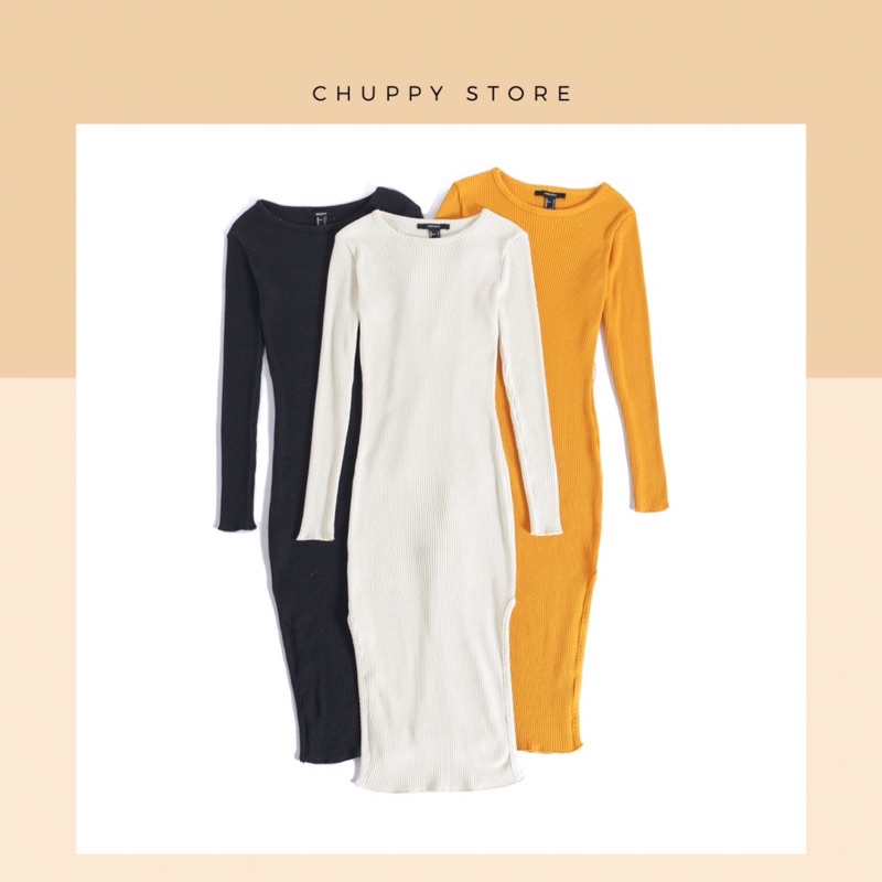 💕Đầm midi xẻ hông tay dài F-21 xuất xịn