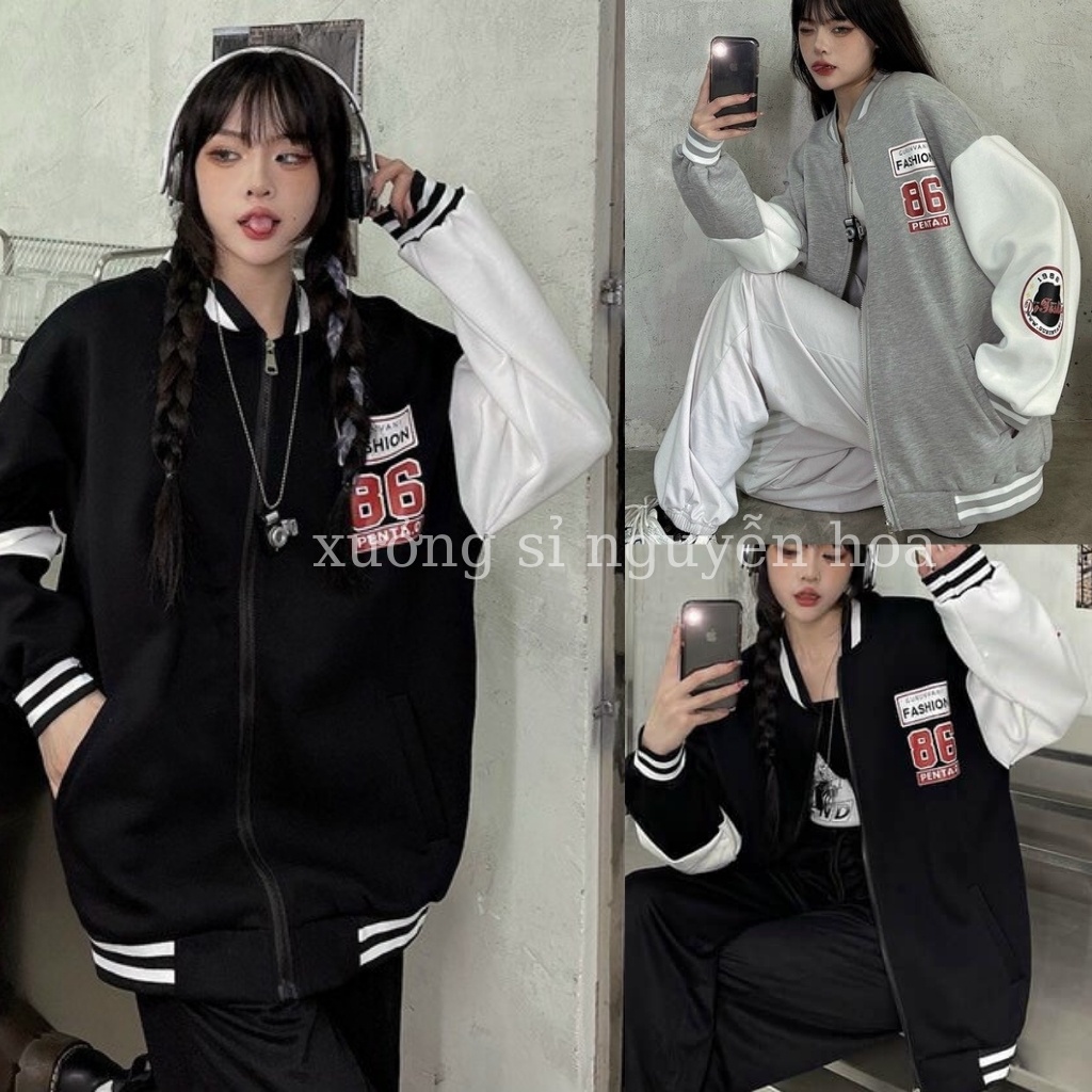 Áo bomber nỉ 86, áo khoác unisex form rộng nam nữ mặc được (kèm video/ảnh thật) Xưởng Sỉ Nguyễn Hoa