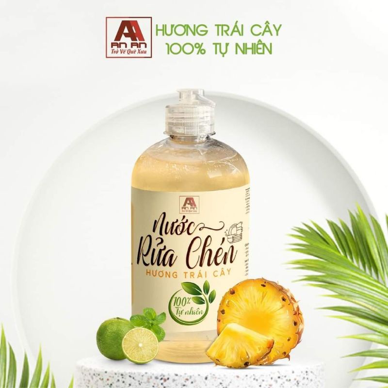 Nước rửa chén hữu cơ bồ hòn, Nước Rửa Bát An An 500ml, không chất tẩy rửa an toàn mọi da tay