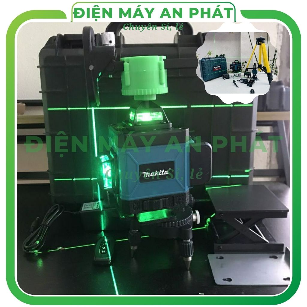 Máy bắn cốt cân bằng laser MAKITA 16 tia xanh 3D đo thăng bằng bắn tia laze nét chuẩn  kèm chân 1m2 và giá treo tường (b