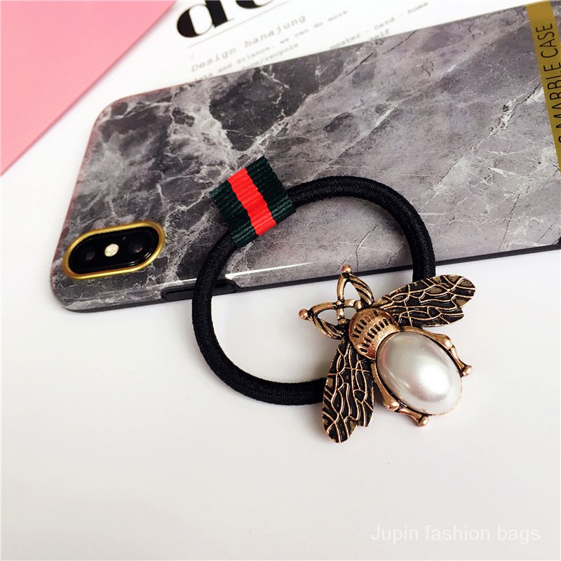 Korean Dongdaemun New Square Meters Vintage Pearl Little Bee Red and Green Stripes Red and Blue Ribbon Hair Ring Hair Rope Head Tie Female