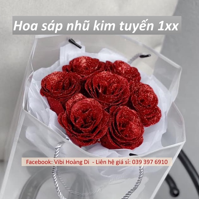 Ảnh thật 100% - hỏa tốc 🥰Hoa sáp KIM TUYẾn NHŨ kèm túi + đèn tặng Valentine 8/3 20/10 cho mẹ, chị em gái, bạn gái