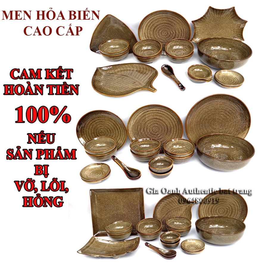 “TỔNG HỢP”Bộ đồ ăn bát, đĩa gấm vàng men hỏa biến cao cấp ĐẸP – SANG TRỌNG – BỀN CHẮC xưởng Gia Oanh Authentic bat trang