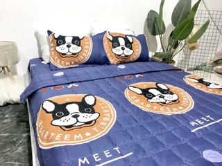 Bộ Chăn Ga Gối Hè Thu 5 Món - Chó Meet