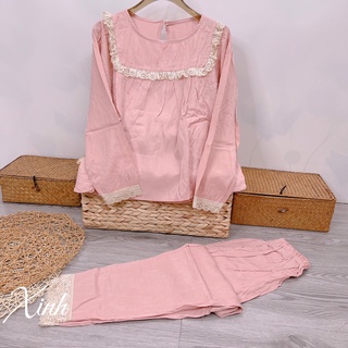 Đồ bộ mặc nhà nữ, bộ quần áo dài, chất liệu đũi cao cấp không nhăn nhau