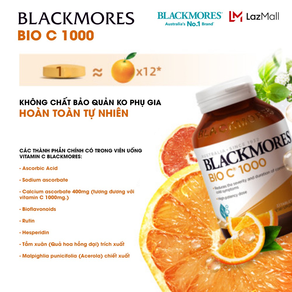 Viên uống bổ sung vitamin C Blackmores BioC 1000mg Úc 62 viên, tăng cường đề kháng, giúp sáng da, đẹp da