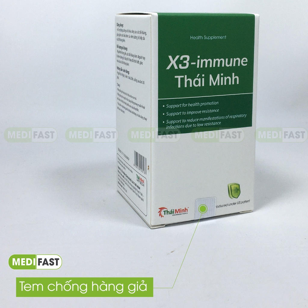 Tăng cường sức đề kháng X3 Immune Thái Minh từ Xuyên tâm liên Hộp 30 viên, nâng miễn dịch đường hô hấp