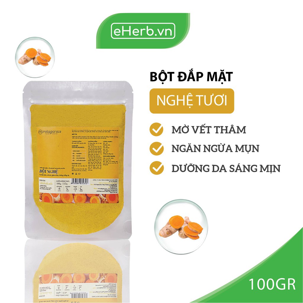 Combo 3 Mặt Nạ Bột Ngăn Ngừa Mụn Bột Trà Xanh, Bột Diếp Cá, Bột Nghệ MILAGANICS (100g/ Túi)