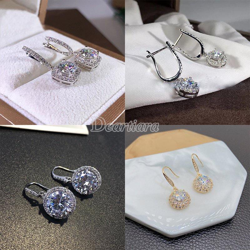 Bộ Khuyên Tai Đính Đá Zircon Sang Trọng Cho Cô Dâu